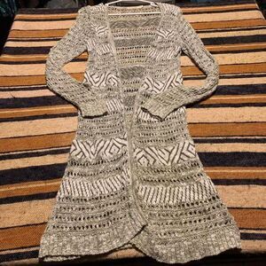 Faded Glory Women's Open Knit Crochet Cardigan Sweater Duster boho Bohemian‎ Y2K
